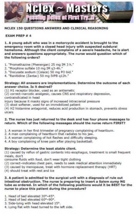 NCLEX 150 Questions Answers and Clinical Reasoning PDF Free Download