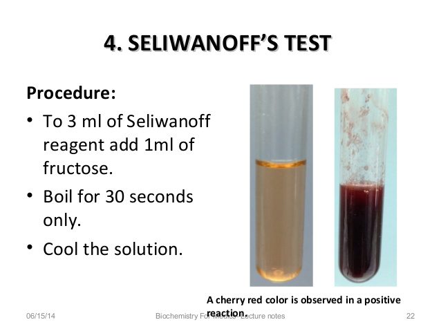 Seliwanoff's test for aldo and keto sugar
