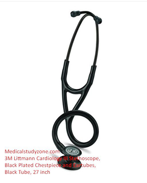 3M Littmann Cardiology III Stethoscope, Black Plated Chestpiece and Eartubes, Black Tube, 27 inch