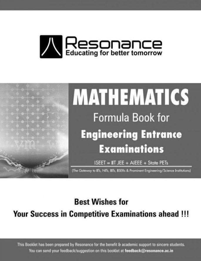 Resonance Mathematics Formula Book PDF 2021 Free Download