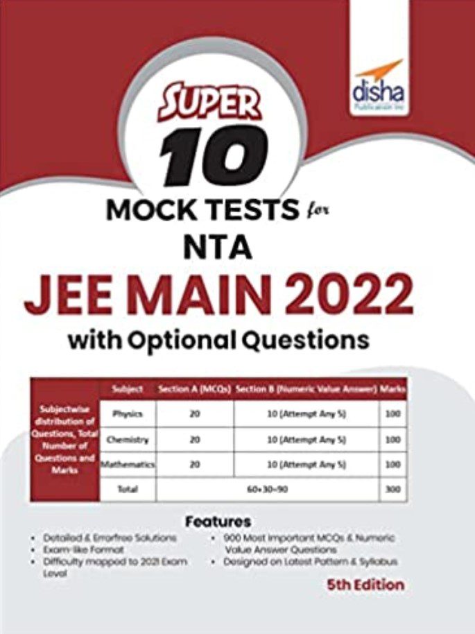 Disha Super 10 Mock Tests for JEE MAIN 2022 PDF Free Download