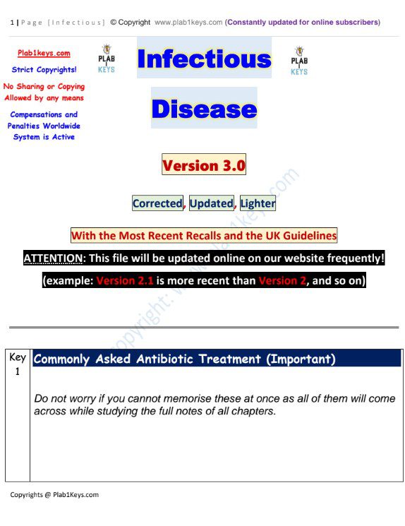 PLABKEYS 2023 Infectious Disease PDF Free Download