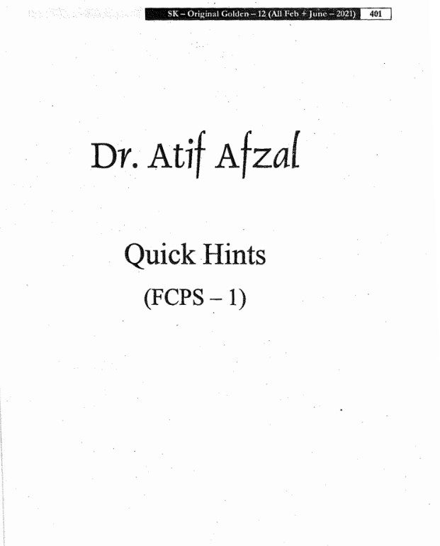 Dr Atif Afzal Quick Hints For FCPS Part 1 PDF Free Download