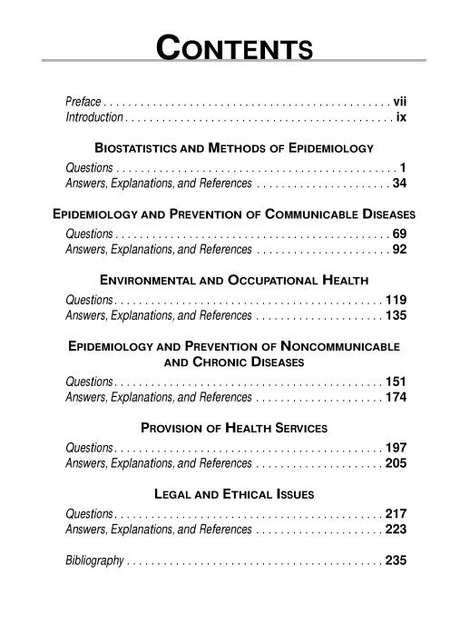 PreTest Preventive Medicine & Public Health 9th Edition table of content